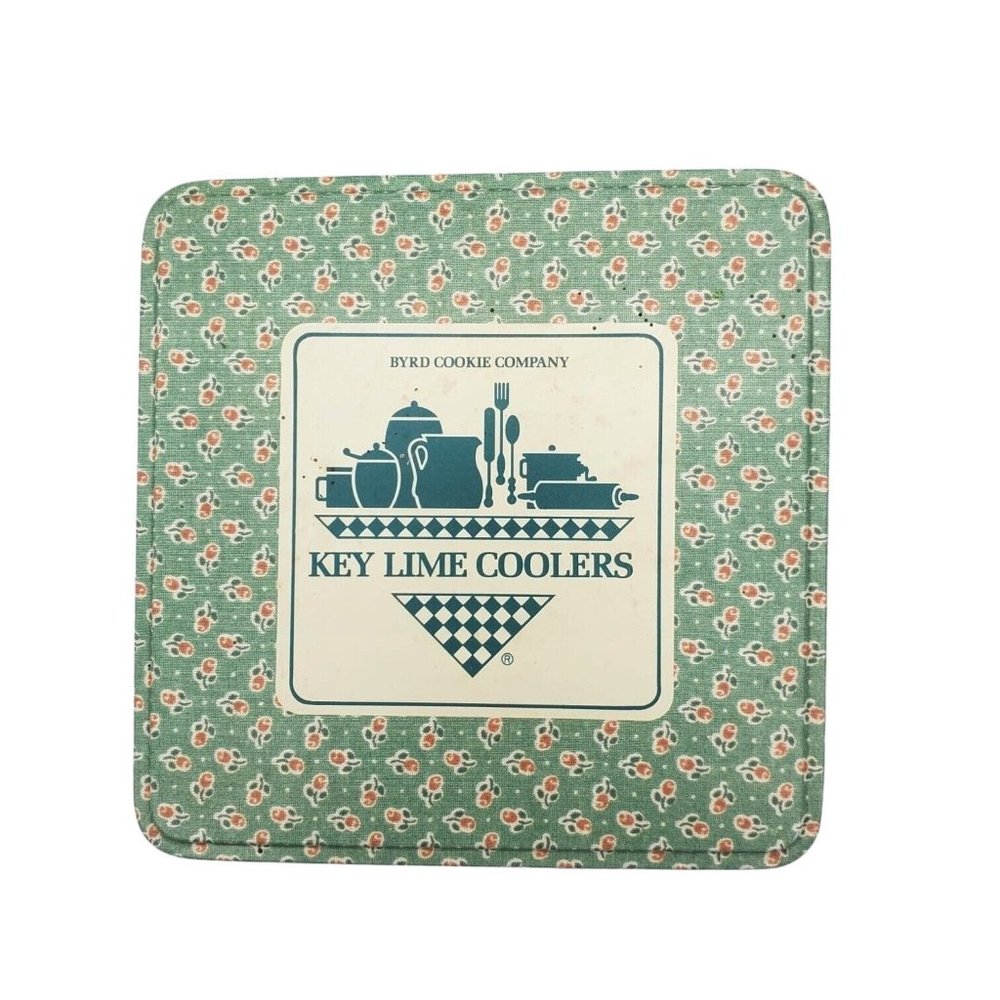 Vintage Byrd Cookie Co Key Lime Cooler Tin kitchen utensils flowers‎ 6”x6”